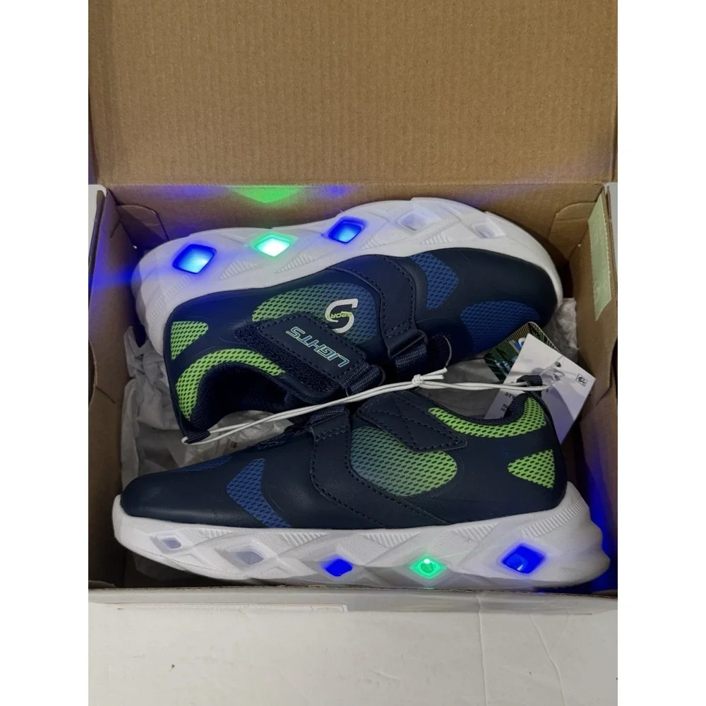 SKECHERS Boys Sport Lights Sneakers Shoes 11 Kids Blue School Fall Walking Run